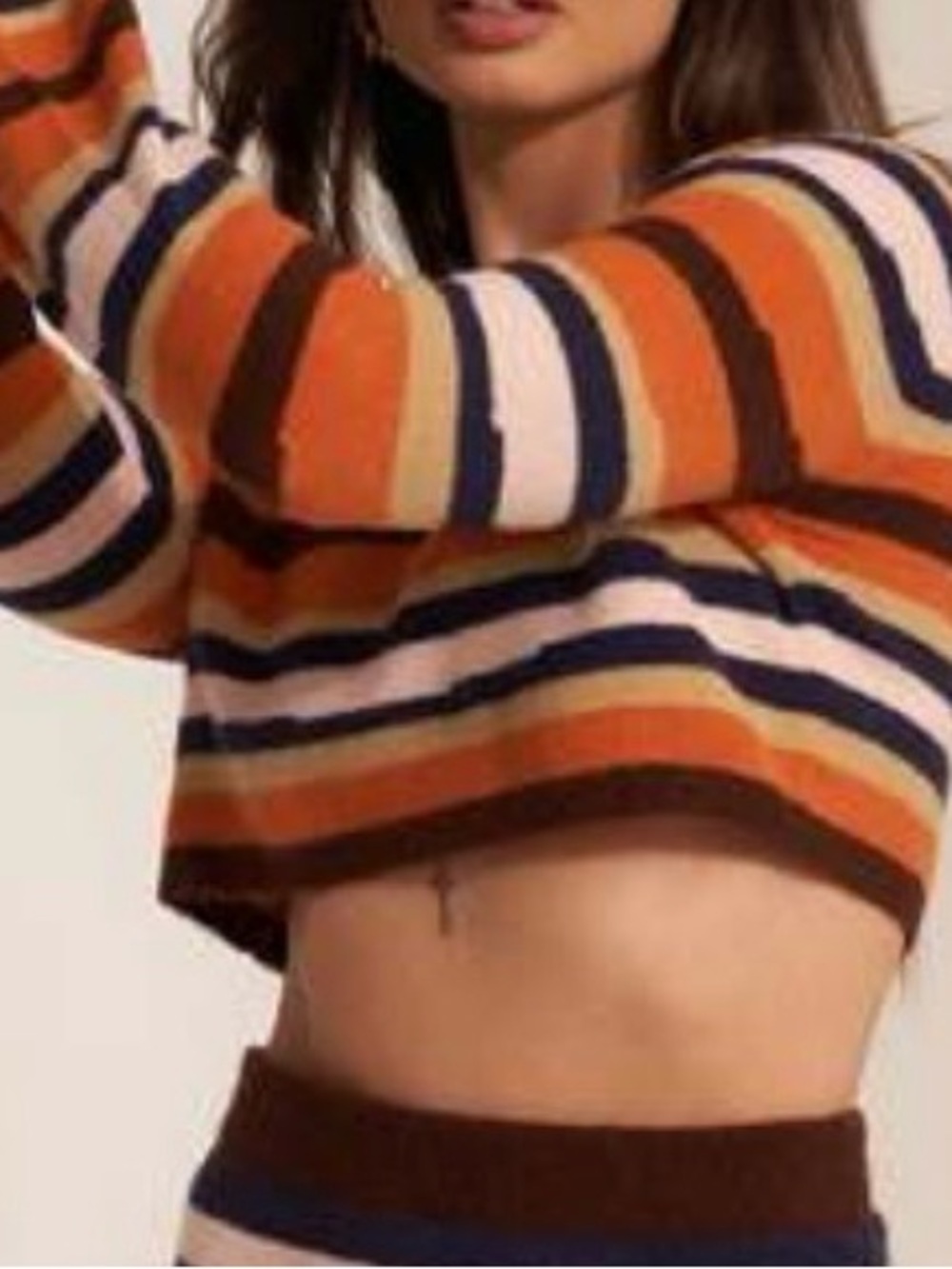 Callahan Striped Cropped Sweater in Orange, Brown, Navy & Cream